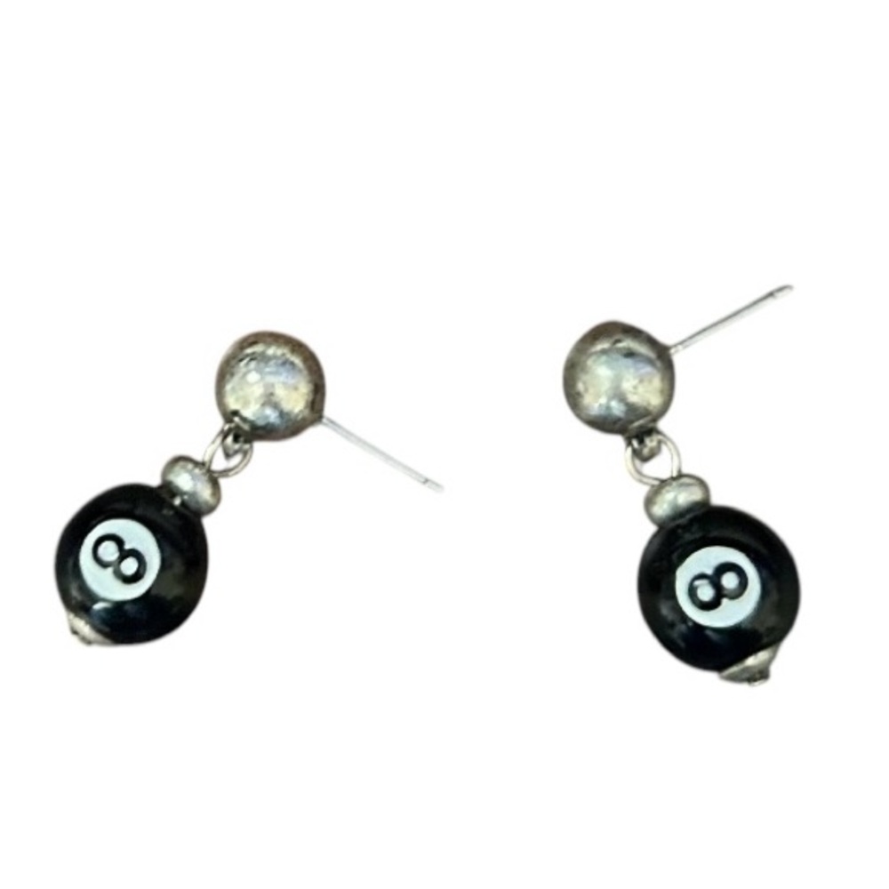 Free People Black and Silver Eight Ball Earrings